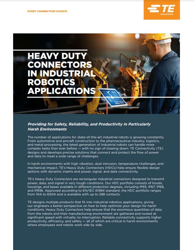 TE Connectivity Heavy Duty Robitic Connectors PDF Cover