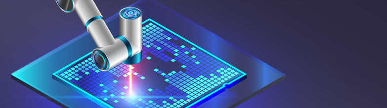 Robotic Arm Aiming a Laser at a Circuit Boards