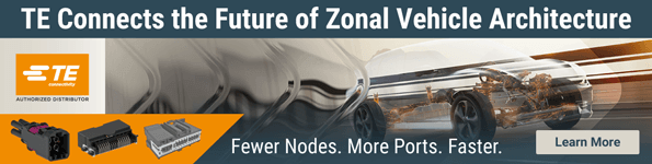 TE Connects the Future of Zonal Vehicle Architecture. TE Connectivity. Fewer Nodes. More Ports. Faster. Learn More
