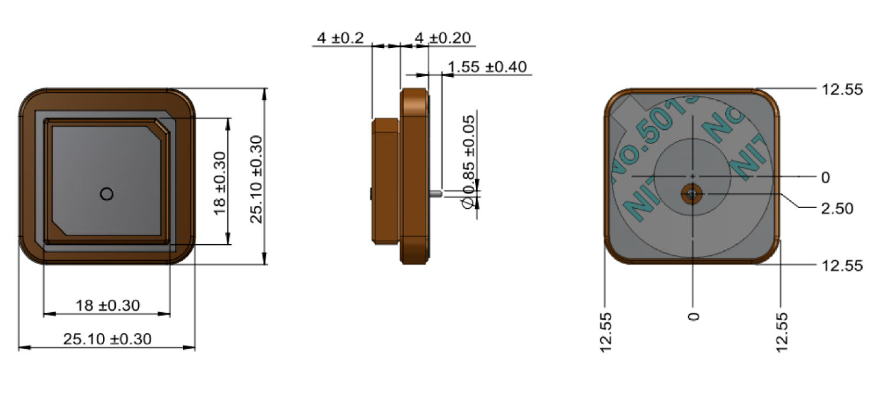 Abracon APRE2508GCZ Series GPS Antenna Product Dimensions