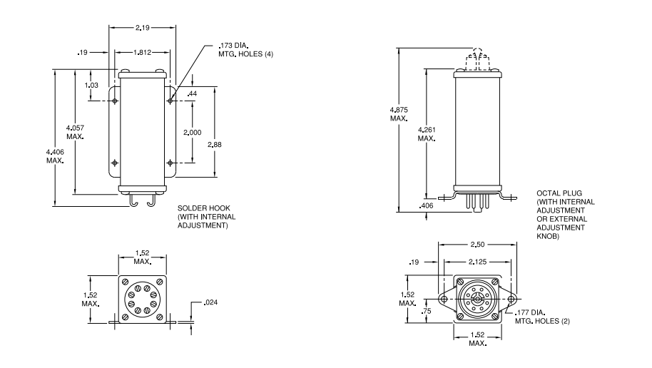 Agastat 2100 Series Miniature Timing Relays Dimension Diagram