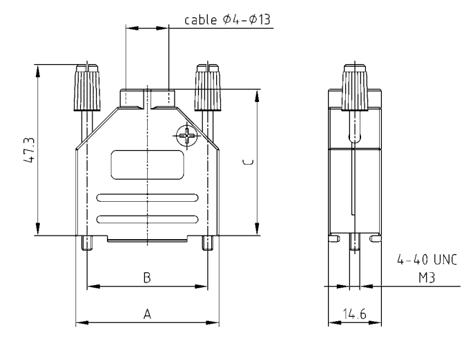 Amphenol CONEC D-Sub Metal Hood Product Drawing