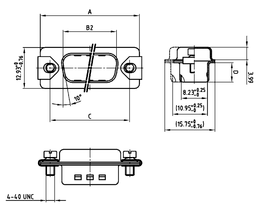 Amphenol CONEC D-Sub Shielded Cap Socket Connector Product Drawing
