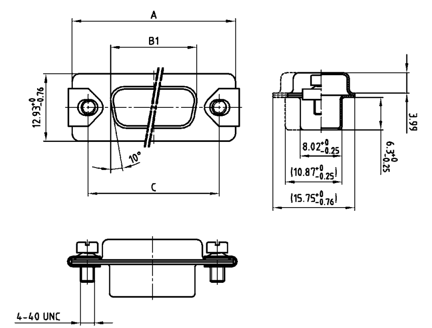Amphenol CONEC D-Sub Shielded Cap Plug Connector Product Drawing