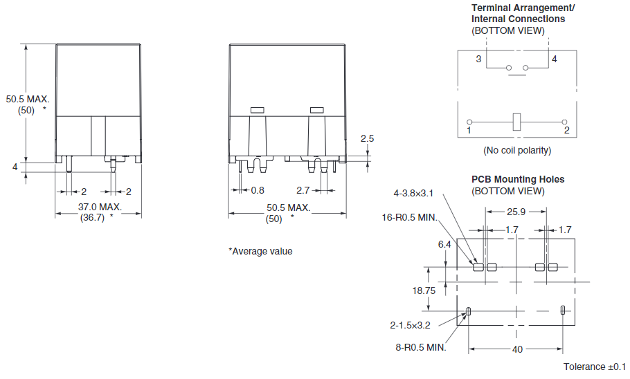 Omron G9KB PCB Power Relays Mechanical Dimensions
