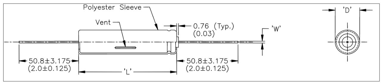 Barker Microfarads 600D Series Aluminum Electrolytic Capacitors Dimensions - style 4