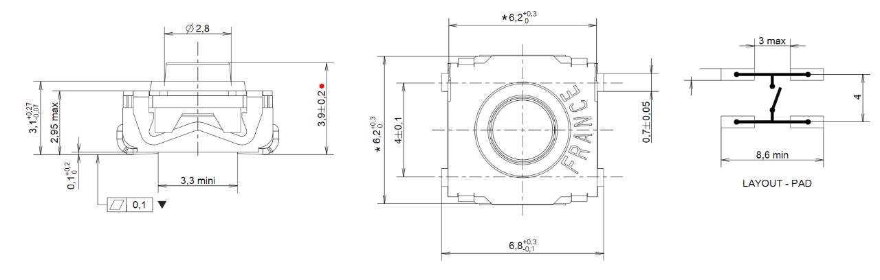  KSC11 Series Sealed Tactile Switches Mechanical Drawing