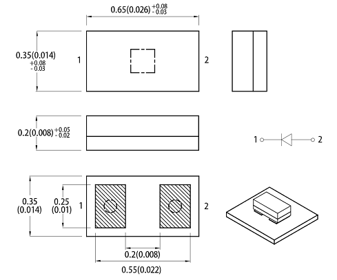 HELI-UM Miniature SMD Chip LEDs Dimensions