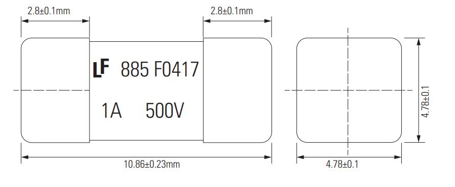 Littelfuse 885 Series Nano2 Surface Mount Fuses Product Dimensions