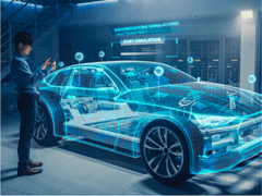 Hologram of a Car Outlined in Blue Light 