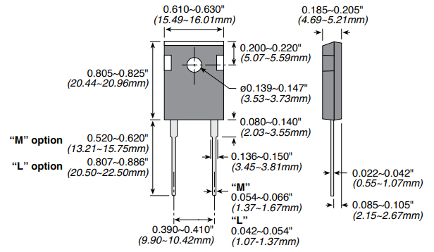 OHMITE TEH100 Series Thick Film Power Resistors Dimensions