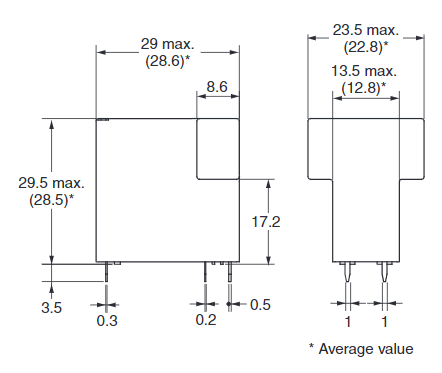 OMRON G2RG-X PCB Power Relays Mechanical Dimensions