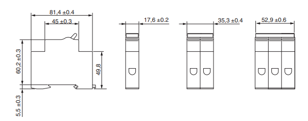 Phoenix Contact TMC7 Series Thermal-Magnetic Overcurrent Protectors Dimensional Diagram