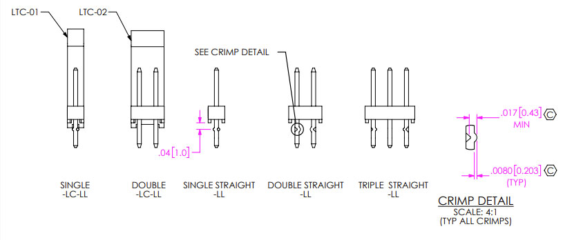 Samtec TSW PCB Header Strips Locking Lead Diagram