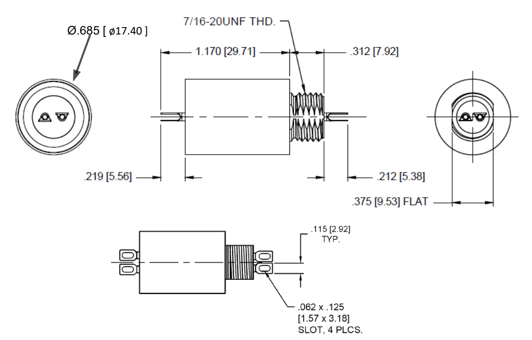 Spectrum Control Dual Line Common Mode EMI Filters Dimension Diagram