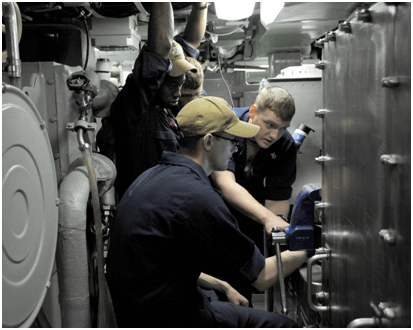 Electrical engineers on a ship