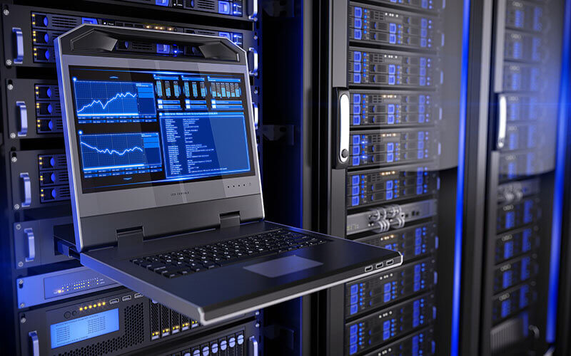 Image of data center with laptop