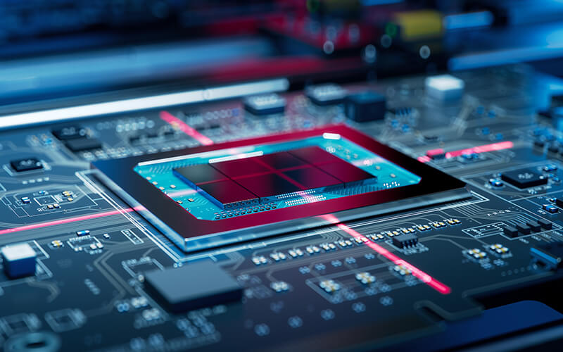 Close-up view of a computer chip