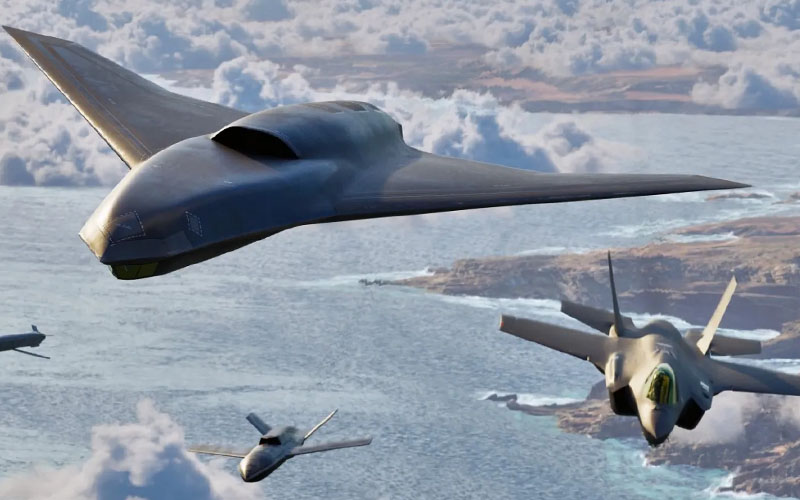 A Stealth Aircraft Flies Alongside Two Military Aircrafts