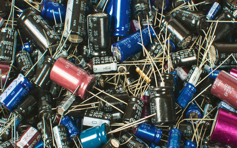 close up of an assortment of capacitors