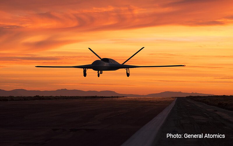 A unmanned drone's silhouette at sunset