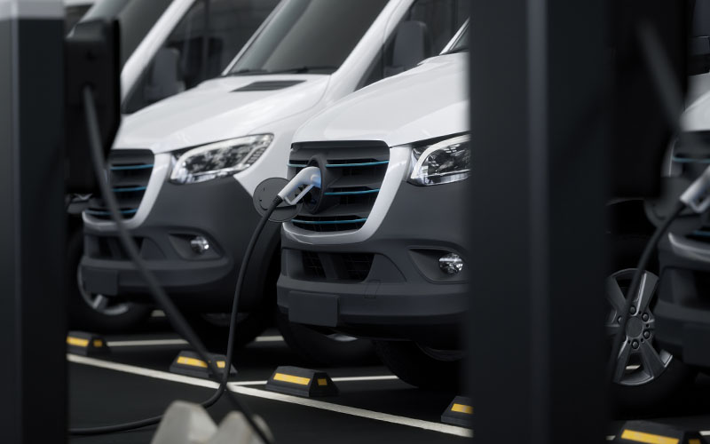 Electric Vans Connected to Fleet Charging Stations